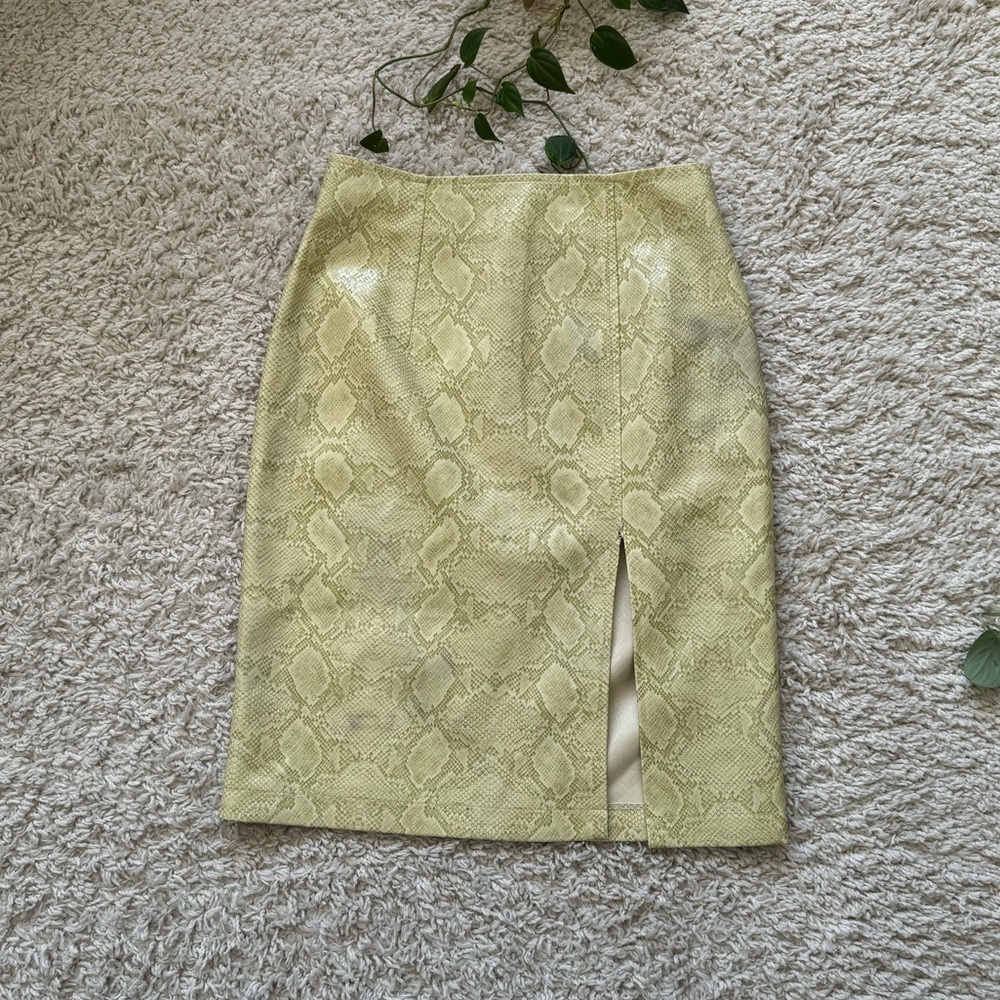 Vintage 90’s Reptile Snake Print Green Yellow Pencil Skirt with Slit